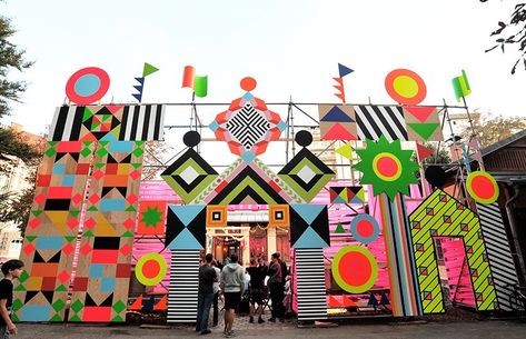 Festival Entrance, Morag Myerscough, Temporary Pavilion, Event Entrance, Color Factory, Stage Designs, Graz Austria, Neon Colours, Entrance Ideas