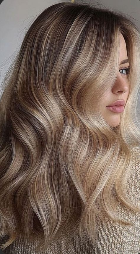 8 Level Blonde Hair, Aurora Hair Color, Beige Hair With Highlights, Dark Blonde Dark Roots, Blonde For Soft Autumn, Beige Blonde Hair With Highlights, Melted Blonde Hair, Dirty Blonde With Blonde Highlights, Cashmere Blonde Hair