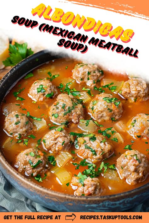 Explore the flavors of Mexico with our scrumptious Albondigas Soup. This comforting and hearty Mexican Meatball Soup is packed with succulent meatballs, vibrant vegetables, and a savory broth that simmers to perfection. Let us guide you through the recipe, from creating the perfect meatballs to ensuring a tasty, well-rounded broth. Perfect for a family dinner or a festive gathering. Dig into a dish that combines traditional Mexican flavors with a delightful homemade touch. Follow us for more exciting recipes Fideo Soup With Meatballs, Shrimp Albondigas Soup Recipe, Albondigas With Turkey Meat, Meatballs Soup Mexican, Mexican Meatballs With Rice, Crockpot Albondigas Soup, Meatball Soup Recipes Mexican, Albondigas Soup Recipe Mexican Easy, Albondigas Soup Recipe Mexican Authentic