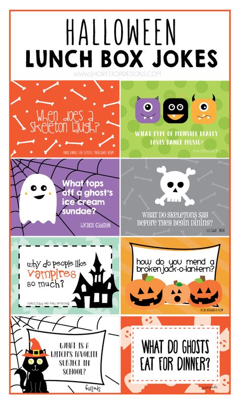 Halloween-Lunch-Box-Jokes-Printables Lunch Jokes, Kids Lunch Box Notes, Jokes Kids, Halloween Lunch Box, Halloween Lunch, Lunchbox Jokes, Halloween Jokes, Funny Jokes For Kids, Lunch Box Notes