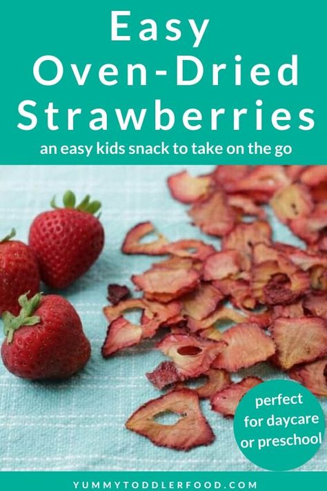 With a simple method and just one ingredient (strawberries!), you can make Oven-Dried Strawberries at home. They're a perfect on-the-go snack! #toddlersnack #kidssnack #driedstrawberries Strawberry Chips, Oven Dried Strawberries, Yogurt Melts, Healthy Snacks To Make, Easy Snacks For Kids, Freeze Dried Fruit, Snacks To Make, Easy Oven, Freeze Dried Strawberries