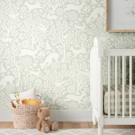 Gender Neutral Nursery Wallpaper Woodland, Fable Wallpaper Nursery, Peel And Stick Wallpaper Nursery Neutral, Woodland Peel And Stick Wallpaper, Accent Wallpaper Wall, Airbnb Styling, Gender Neutral Nursery Wallpaper, Woodland Nursery Wallpaper, Neutral Nursery Wallpaper