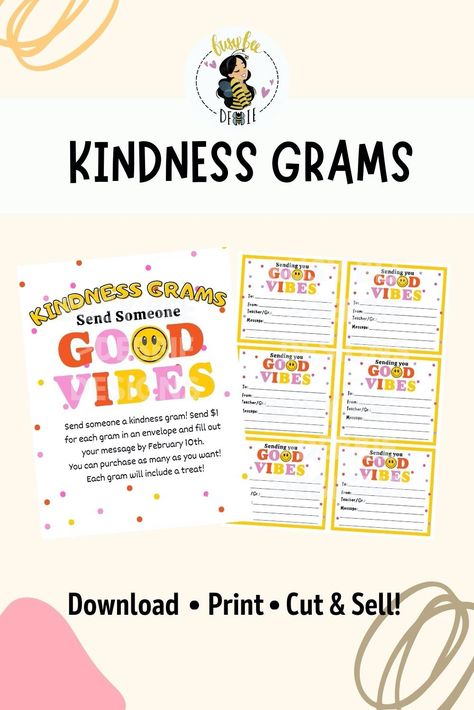 Candy Grams are an easy and quick way to earn money for any fundraiser! Use these Kindness Grams for multiple occasions (Valentine's Day, Spring, Easter, St. Patrick's Day, Kindness Day or Kindness Week). Download and edit using a free and easy to use program called Canva. With Canva, you can personalize your printable directly in your web browser. All you need to do is Purchase > Personalize > Print!

#goodvibes #smileyface #kindnessgrams #schoolfundraiser #churchfundraiser #PTA #PTO Friendship Grams For School, Spring Candy Grams, Candygram Ideas Valentines, School Candy Grams Ideas, Pta Valentine Ideas, Candy Gram Fundraiser, Valentines Day Fundraiser Ideas For School, Candy Grams Fundraiser Valentine, Valentines Grams Fundraiser