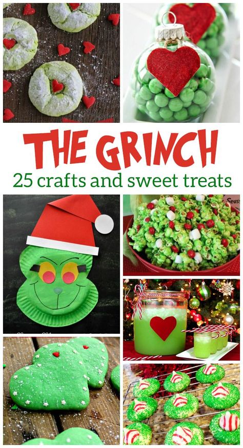 The Grinch 25 Crafts and sweet Treats The Grinch Crafts, Grinch Treats, Grinch Crafts, Grinch Christmas Party, Whoville Christmas, Grinch Party, Grinch Christmas Decorations, Kids Christmas Party, Grinch Stole Christmas