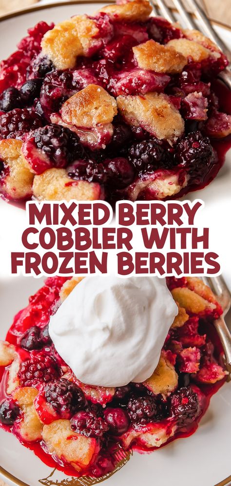 Four Berry Cobbler, Mixed Berry Cobbler Healthy, Mixed Berry Cobbler With Frozen Berries And Pie Crust, Mixed Berry Recipes Desserts, Mixed Berry Cobbler Recipe Frozen Fruit, Desserts Using Frozen Fruit, Mixed Fruit Pie Recipes, Triple Berry Cobbler With Frozen Berries, Frozen Mixed Berry Cobbler