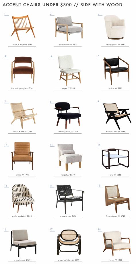 Accent Chairs Under $800 (Organized By How You Actually Use Them) - Emily Henderson Types Of Chairs, Contemporary Accent Chairs, Vintage School Chairs, Poltrona Design, Living Room Reveal, Chairs And Tables, تصميم للمنزل العصري, 카페 인테리어 디자인, Emily Henderson