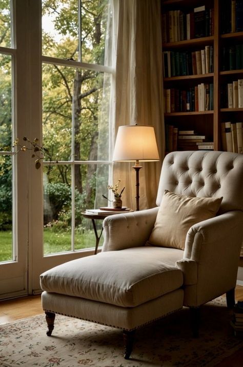 Book Nook Seating, Cozy Bedroom Books, Cozy Office Nook, Bedroom Corner Ideas Cozy Nook, Reading Chair In Bedroom, Cozy Book Corner, Reading Nook Window Seat, Bed Nooks, Corner Reading Nook