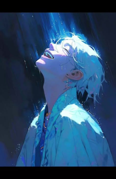 In The Rain, White Hair, Reference Poses, Pretty Art, Blue Hair, The Rain, Art References, Drawing Reference, Art Stuff