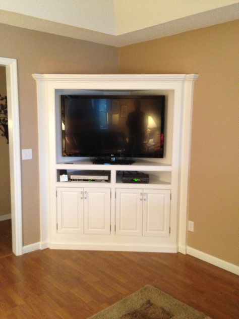 built in corner tv cabinet | ... counter refinished cabinet custom headboard custom bedroom cabinet Corner Media Cabinet, Tv Hanging, Corner Tv Cabinets, Corner Tv Unit, Diy Tv Stand, Corner Tv Stand, Custom Headboard, Flat Screen Tv, Corner Tv