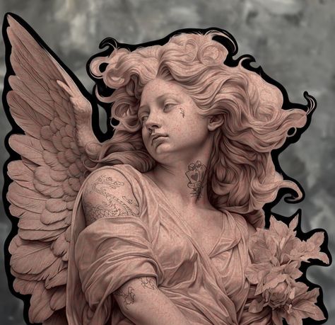 Angel Baby Drawing, Angel Sculpture Art, Chest Tattoo Stencils, Angel Statues Sculpture, Angelic Aesthetic, Persian Warrior, Cherub Tattoo, Medieval Artwork, Statue Tattoo