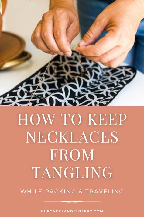 Stop your necklaces from getting tangled when packing for a trip! With these tips (and my favorite travel jewelry organizer) you will travel safely with all your jewelry. I take this on EVERY trip! Traveling With Necklaces, Travel Necklace Organizer Diy, Travel With Jewelry Packing Tips, Packing Necklaces For Moving, Safe Jewelry Storage, Travel Necklace Organizer, How To Travel With Necklaces, Packing Necklaces For Travel, Necklace Travel Hack