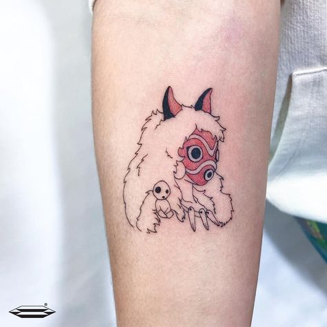 Princess Mononoke Tattoo Design, Porco Rosso Tattoo, Nausicaa Tattoo, Kodama Tattoo, Calcifer Tattoo, Miyazaki Tattoo, Princess Mononoke Tattoo, Tatuaje Studio Ghibli, Ghibli Tattoos