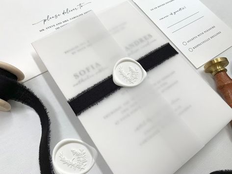 Black and White Wedding Invitations With Ribbon Wax Seal and - Etsy Australia Wedding Invitations With Ribbon, Ribbon Wax Seal, Invitations With Ribbon, Ivory Wedding Invitations, Vellum Wrap, Design Slide, Handmade Invitations, Black And White Wedding Invitations, Black Envelopes