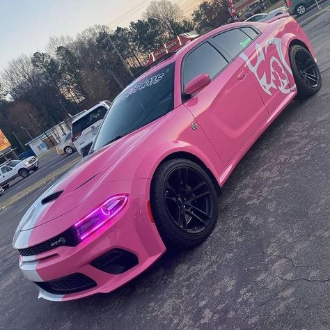 Car Wrap For Women, Good Starter Cars, Pink Hell Cat Car, Nice Sports Cars, Nice Cars For Teens, Dodge Charger Hellcat Srt, Car Aesthetic Couple, Pink Hellcat, Car Trip Essentials