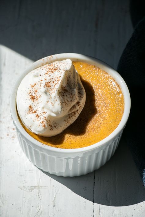 Pumpkin Eggs Recipe, Pumpkin Egg Custard, Savory Egg Custard, Pumpkin Custard Cups, Hot Custard Recipe, Mashed Pumpkin Recipes, Egg Custard Recipe, Baked Egg Custard, Egg Custard Recipes