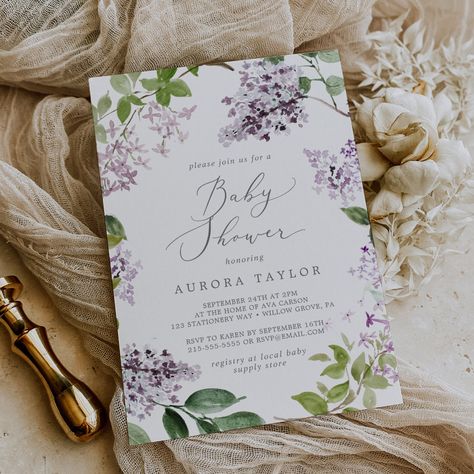 Rustic Lilac Baby Shower Invitation Lavendar Baby Shower Themes, Purple Floral Baby Shower Ideas, Lavender And Green Baby Shower Ideas, Light Purple Baby Shower Ideas, Violet Baby Shower Ideas, Lilac Baby Shower Ideas, Lavender Baby Shower Ideas, Purple Baby Shower Ideas, Karina Baby