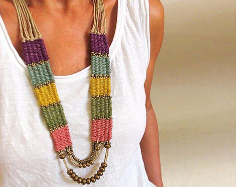 Browse unique items from myTotalHandMade on Etsy, a global marketplace of handmade, vintage and creative goods. Long Weave, Fiber Art Jewelry, Long Necklace Boho, Hemp Necklace, Hemp Jewelry, Wedding Unique, Woven Necklace, Fiber Jewelry, Ethnic Necklaces