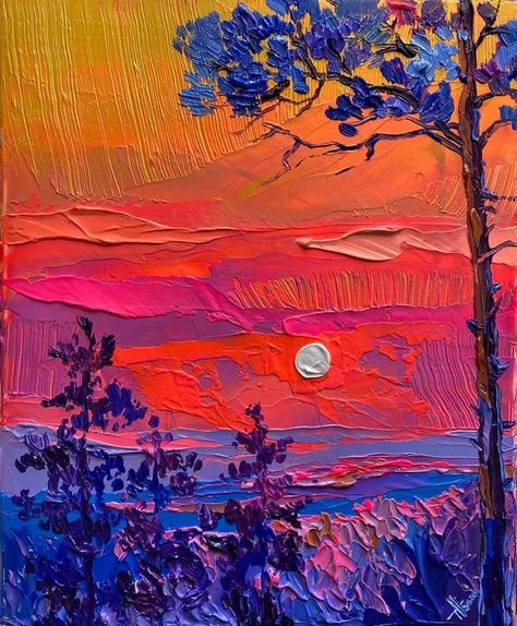 ArtPeople shared a photo on Instagram: “Painting by Anastasia Trusova. instagram.com/artpeople_gallery, Submit your Artwork and join our…” • See 3,562 photos and videos on their profile. Anastasia Trusova, Neon Sunset, Fine Art Landscape Photography, Neon Painting, Small Canvas Paintings, Modern Art Paintings Abstract, Whimsical Paintings, Sunset Canvas, Simple Acrylic Paintings