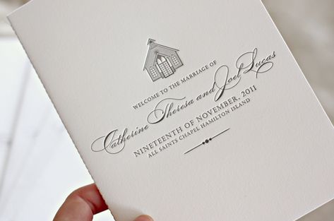 Bespoke Press: catherine & joel :: order of service booklets Wedding Booklet Church, Bespoke Letterpress, Church Illustration, Wedding Booklet, Stationary Ideas, Letterpress Design, Australian Wedding, Invitation Calligraphy, Countryside Wedding