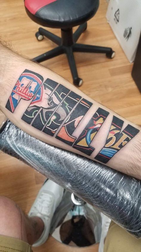 Philly Sports Tattoo, Philadelphia Tattoo Ideas, Philly Tattoo Ideas, Phillies Tattoo, Philly Tattoo, Create Tattoos, Sport Tattoos, Philly Style, Tattoos Women