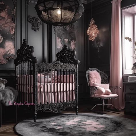 Gothic Nursery Ideas, Goth Baby Nursery, Gothic Baby Nursery, Gothic Nursery, Dark Nursery, Victorian Nursery, Monique Lula, Western Gothic, Black Nursery