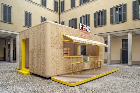 Experiential Marketing Events, Pop Up Cafe, Food Kiosk, Food Stand, Pop Up Bar, Cafe Shop Design, Kiosk Design, Yellow Interior, Container Design