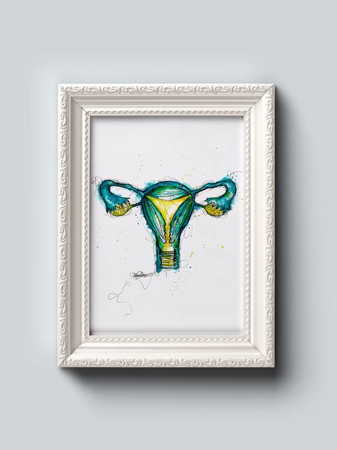 Uterus Painting, Womens Rights Art, Ovaries Art, Women's Rights Art, Anatomy Painting, Uterus Art, Brain Painting, Skeleton Sticker, Diy Watercolor Painting