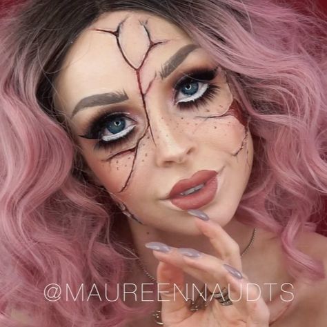 Broken Doll Halloween, Scary Halloween Makeup Ideas, Doll Makeup Tutorial, Doll Makeup Halloween, Unique Halloween Makeup, Scary Halloween Makeup, Fantasy Make-up, Halloween Make-up Looks, Creepy Makeup