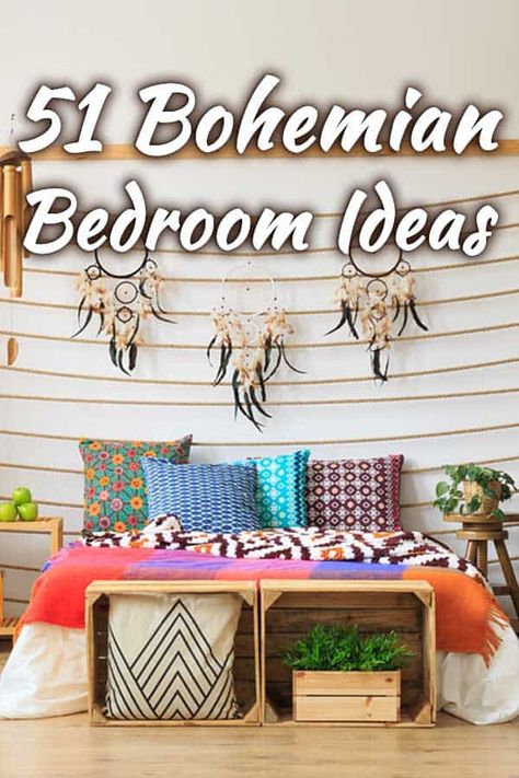 51 Bohemian Bedroom Ideas (Picture List) - Home Decor Bliss Bohemian Bedroom Decor Diy, Bohemian Bedroom Ideas, Colorful Boho Bedroom, Boho Bedroom Ideas Bohemian, Bohemian Diy, Bohemian Style Decor, Moroccan Bedroom, Boho Style Decor, Boho Style Bedroom