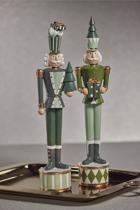 Green Nutcracker, Drum Design, Nutcracker Figures, Nutcracker Soldier, Gold Color Scheme, Holiday Store, Tabletop Decor, Seasonal Celebration, Candle Diffuser