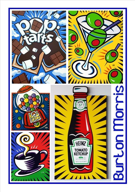 Pop Art High School Art Project, Pop Art 3d Projects, Burton Morris Pop Art Lesson, Middle School Pop Art, Pop Art High School, Pop Art Projects High School, Burton Morris Pop Art, Pop Art Middle School Projects, Pop Art Printmaking