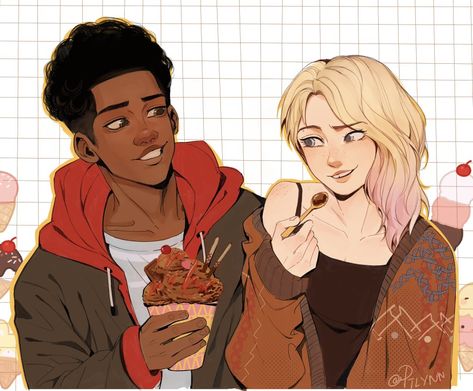 Miles And Gwen, Spider Gwen Art, Spiderman And Spider Gwen, Miles Spiderman, Spaider Man, Miles Morales Spiderman, Spiderman Artwork, Spider Art, Spider Girl