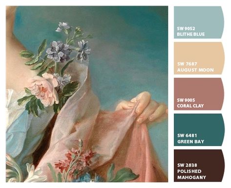 Princess Colour Palette, Romanticism Color Palette, Regency Color Palette, Coral Clay Sherwin Williams, Rococo Color Palette, Bridgerton Color Palette, Royalty Colors, Indian Cottagecore, Color Pallets Aesthetic