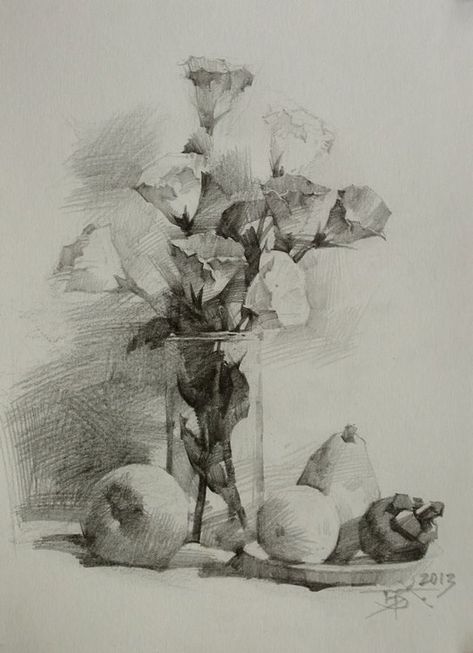 Green Sketchbook, Chien Chung Wei, Still Life Sketch, Pencil Drawing Ideas, Pencil Drawings Of Flowers, Graphite Art, Charcoal Art, Still Life Drawing, Landscape Drawings