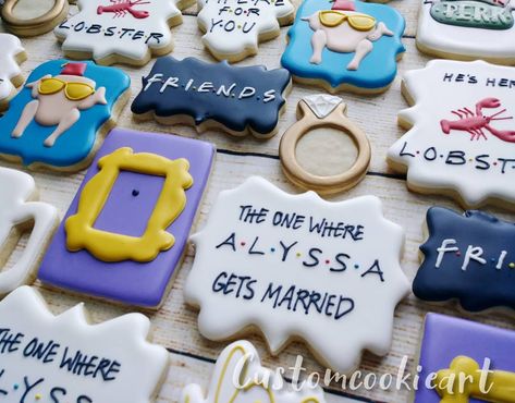 Friends Themed Cookies, Friends Themed Bridal Shower Cake, Friends Cookies Decorated, Friends Bridal Shower Cookies, Friends Cookies, Custom Cookie, The One Where, Shower Set, Cookie Art