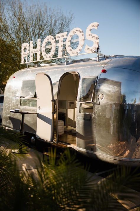 Airstream photo booth at a wedding Airstream Photobooth, Airstream Wedding, Graduation Party Themes, Garage Style, Cute Wedding, Gilbert Az, Brick Patios, Wedding Reception Venues, Cute Wedding Ideas