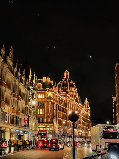 Harrods at night in london Banner Aesthetic, Night In London, Maillard Reaction, London Dreams, Public Space Design, London Night, Cyberpunk Art, Pretty Places, Public Space