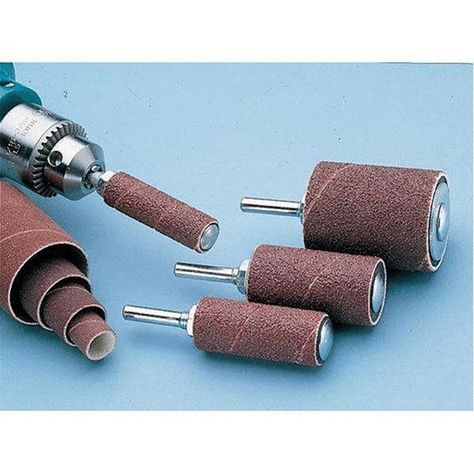 This extra long drum sanding set turns your drill or drill press into a mini spindle sander. Use it to clean up bandsaw marks on contour cuts, smooth rough edges, or sand the inside surfaces of deep drilled holes on toys or other projects. 12-piece set contains four 1/4" shank drums, 1/2" x 2", 3/4" x 2", 1" x 2", and