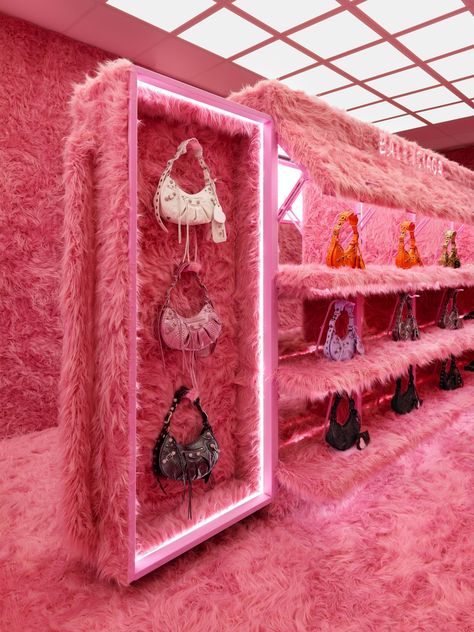 Balenciaga Store, Wrap London, Store Interiors, Pink Faux Fur, Boutique Interior, Store Design Interior, Barbie Dream, Pink Interior, Pop Up Stores