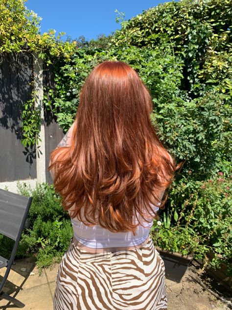 Picture of the back view of girls mid length hair. Has mid-copper hair shade with long choppy layers cut in. Long Layer Red Hair, Auburn Hair Layers, Long Layers Copper Hair, Layered Long Red Hair, Long Ginger Hair With Layers, Copper Layered Hair, Copper Hair With Layers, Layered Copper Hair, Auburn Hair Long Layers