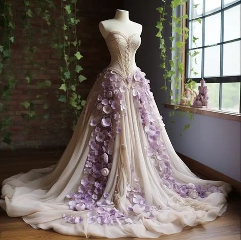 28 Wedding Dresses Inspired By Disney And Pixar Movies Made By AI Tangled Wedding Dress, Tangled Dress, Cherry Blossom Decor, Rapunzel Wedding, The Sleeping Beauty, Disney Wedding Dresses, Disney Pixar Movies, Disney And Pixar, Fairy Dresses