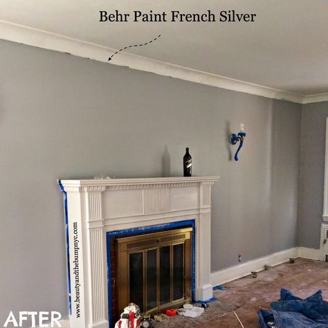 behr french silver - living and dining rooms Behr Chic Gray Living Room, Classic Silver Behr Paint Living Rooms, Behr Classic Silver Paint, Behr Silver Feather, Behr French Silver, Behr Paint Colors Silver Drop, Behr Gray Paint, Behr Gray, Silver Grey Paint