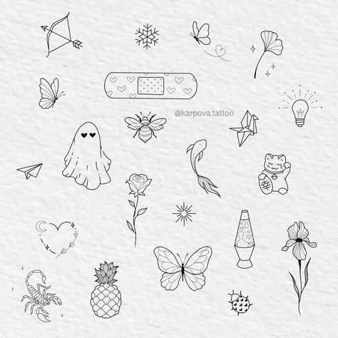 Tiny Tat Flash Sheet, Patch Tattoo Sleeve, Tattoo Flash Ideas, Tattoo Minimalista Feminina, 90s Tattoo Ideas, Small Girly Tattoos, Petit Tattoo, Tattoo Templates, Small Pretty Tattoos