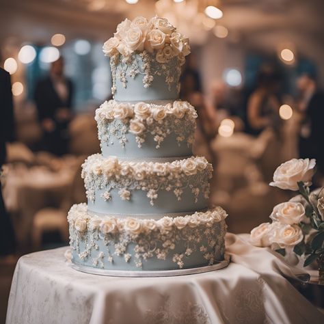 Fancy Wedding Cake Classic Blue Wedding Cake, White Wedding Cake With Blue Accent, French Fancy Wedding Cake, Wedding Cake Light Blue Flowers, Blue Gradient Wedding Cake, Fancy Wedding Cakes, Fancy Wedding, French Blue, White Wedding