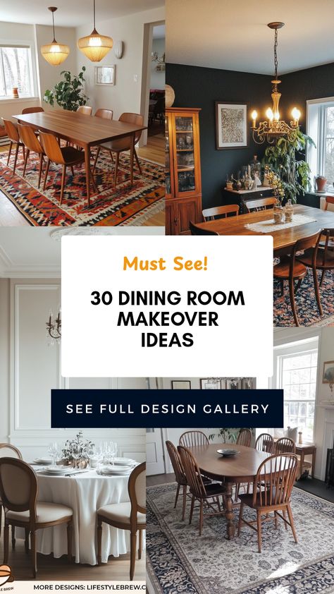 Transform your dining space with 30 unique renovation ideas that breathe new life into your home. A beautifully redesigned dining room not only boosts aesthetic appeal but also enhances functionality. Explore creative color palettes, innovative furniture choices, and clever decor tricks that turn your dining area into a welcoming space for family dinners and lively gatherings. From luxurious dining sets to smart storage solutions, discover how to express your style and optimize space with these practical tips. Let's give your dining room the makeover it deserves! Decor For Long Dining Room Table, Traditional Dining Table Makeover, Massive Dining Room, Townhouse Decorating Dining Room, Turn Dining Room Into Tv Room, Bedroom To Dining Room Convert, Green And Navy Dining Room, How To Style A Buffet Table Dining Room, Small Transitional Dining Room