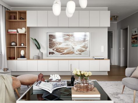 Modern Scandinavian Tv Wall, Scandinavian Tv Wall Design, Tv Wall Design Scandinavian, Scandinavian Built Ins, Lounge Joinery, Nordic Tv Wall, Minimalist Tv Wall Design, Scandinavian Tv Wall, Minimalist Tv Wall