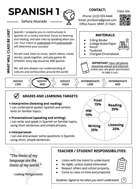 A Guide to Creating Your Spanish Syllabus | Spanish Mama Teaching Spanish High School, High School Syllabus, Spanish Projects, Basic Language, High School Spanish, Secondary Classroom, Spanish Teaching Resources, Social Emotional Development, Spanish 1