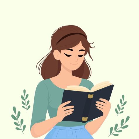 Young woman reading a book illustration | Premium Vector #Freepik #vector Reading Book Reference Drawing, Someone Reading A Book, Character Reading Book Pose, Reading Book Illustration, Reading Illustration, Reading Book, Books Illustration, Girl Reading Drawing, Reading Books Illustration