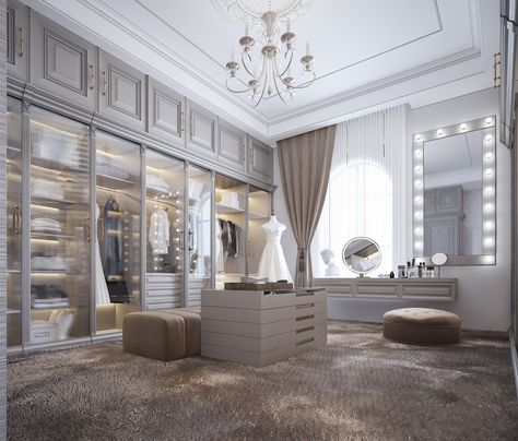 Neo Classic Dressing room on Behance Dream Dressing Room, Room Wardrobe, Dressing Room Decor, Dressing Room Closet, Dream Closet Design, Walk In Closet Design, Luxury Closets Design, Interior Design Per La Casa, Closet Decor