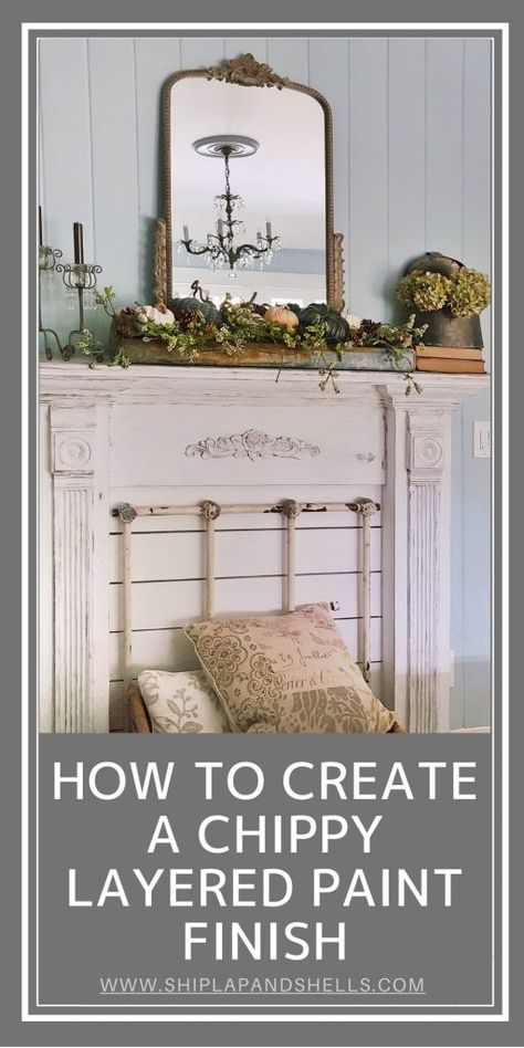 How To Create a Layered Chippy Paint Finish Painted Faux Fireplace, Make A Faux Fireplace, Faux Fireplace Mantel, Fireplace Faux, Diy Faux Fireplace, Fireplace Mantel Surround, Diy Corner Desk, Diy Fireplace Mantel, Fireplace Gas